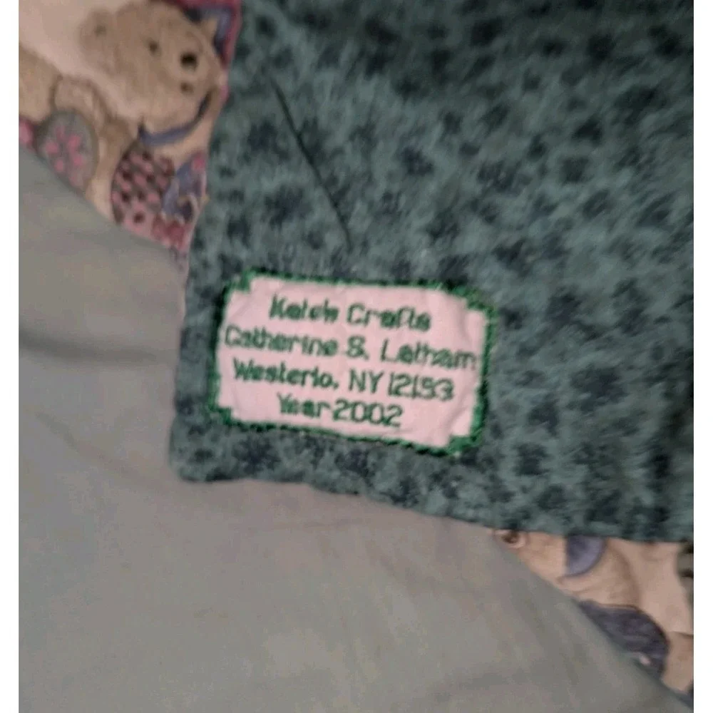 Cottagecore Teddy Bear Quilt Foldaway Pillow Handmade Throw Blanket 42x68